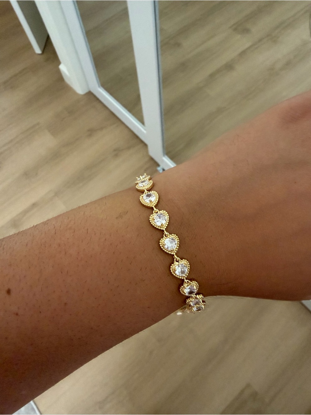 Gold Heart Link Bracelet with Crystal Accents